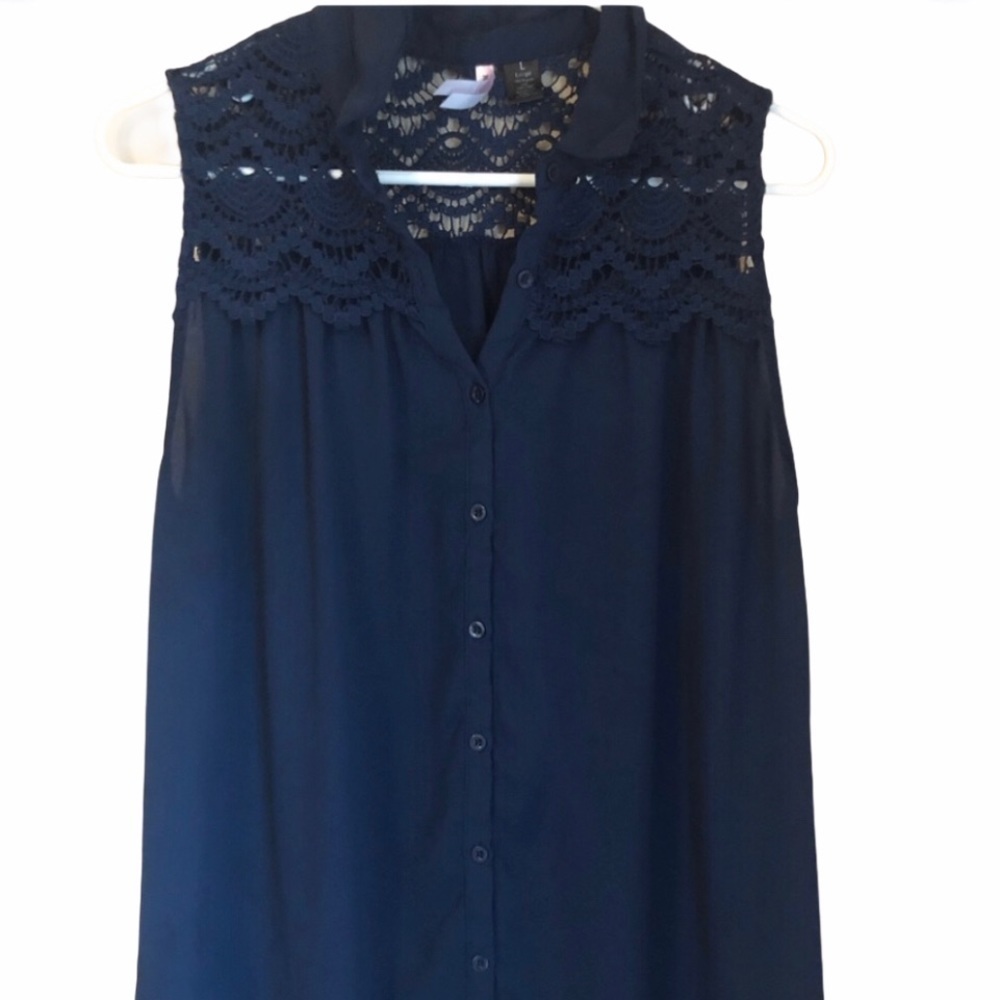 Navy Sleeveless Lace Top
